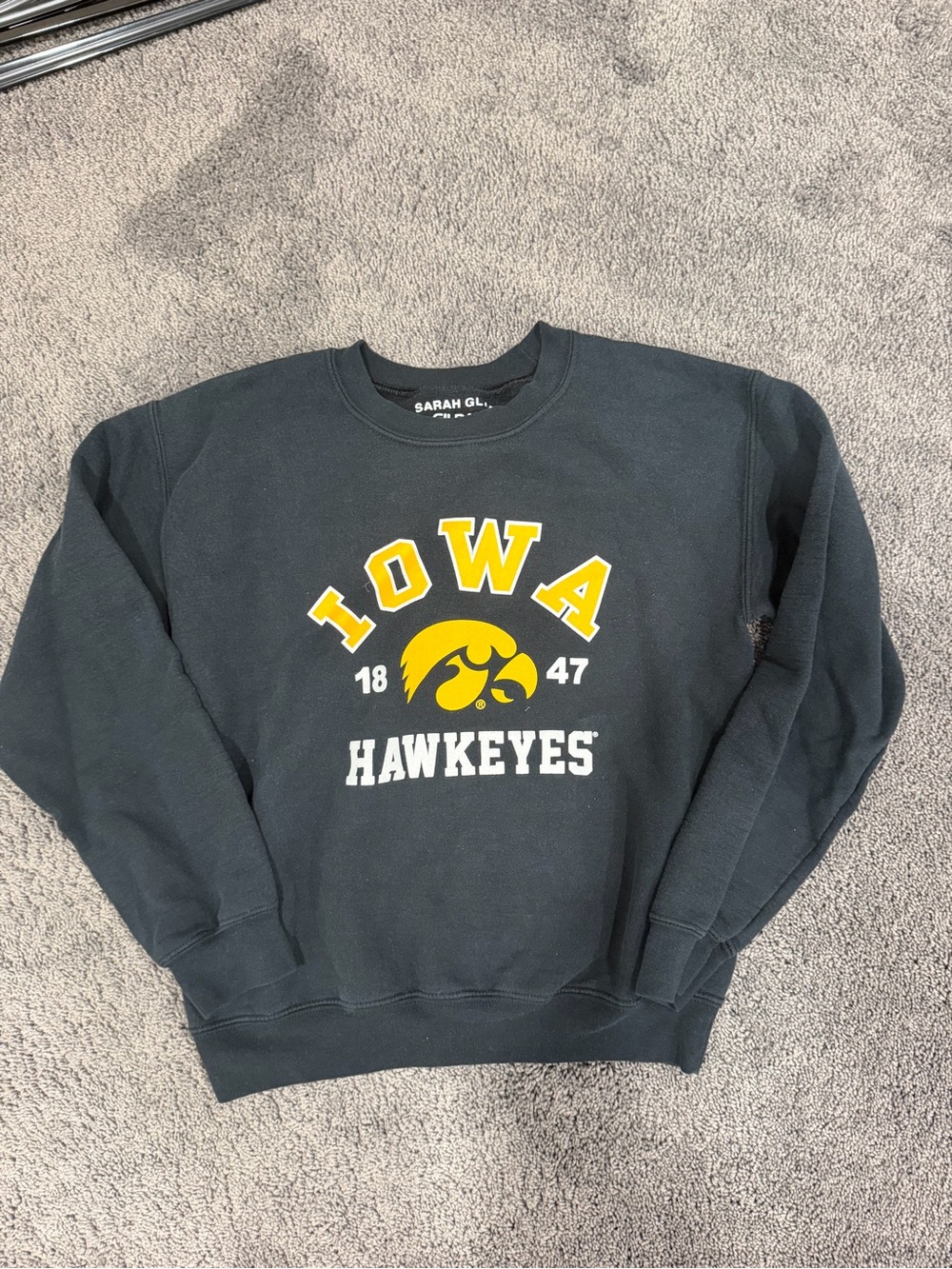 Gildan Black Crewneck Sweatshirt with Yellow & White Iowa Hawkeyes Logo